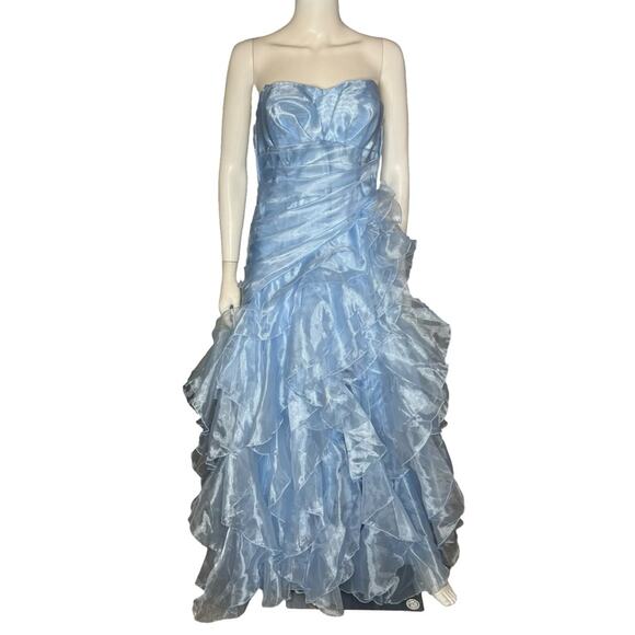 Say Yes Juniors' Ruffled Strapless Ball Gown Light Blue Sz 9/10 NWT - Picture 2 of 10